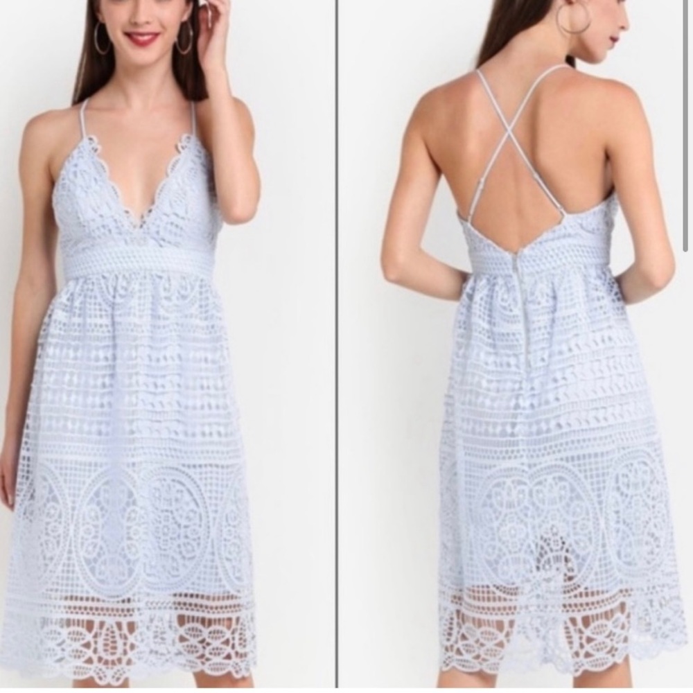 Bardot Versailles Crochet Lace Dress Baby Blue